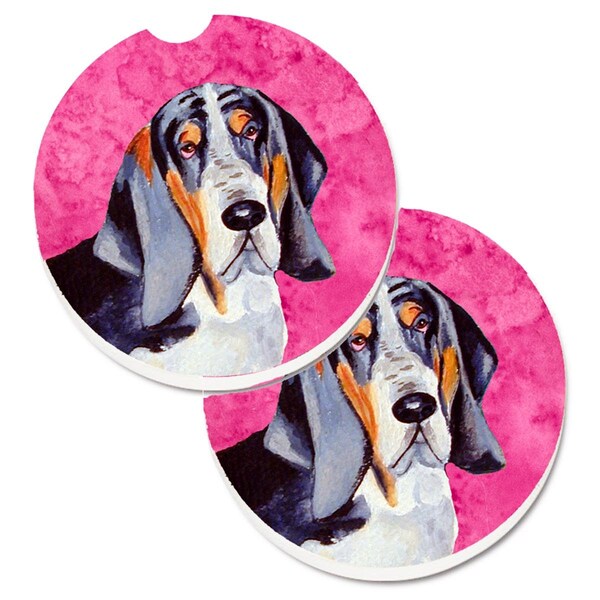 Carolines Treasures Pink Basset Hound Set of 2 Cup Holder Car Coaster LH9372PKCARC - main